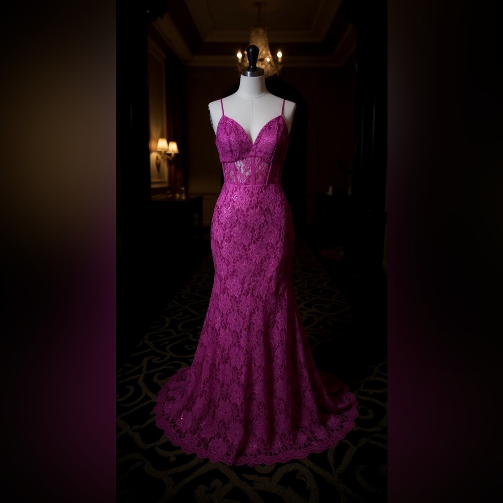 Morgan & Co. Vibrant Pink Lace Dress - Picture 4 of 9